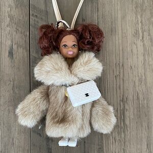 Faux Fur Doll Keychain with White Purse